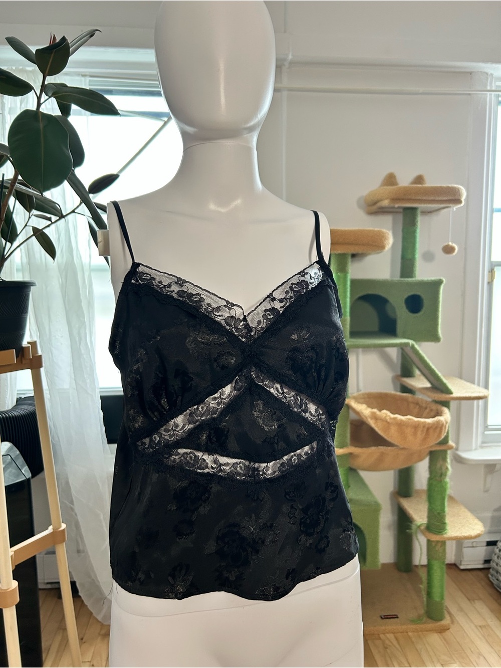 Black Lace Satin Top